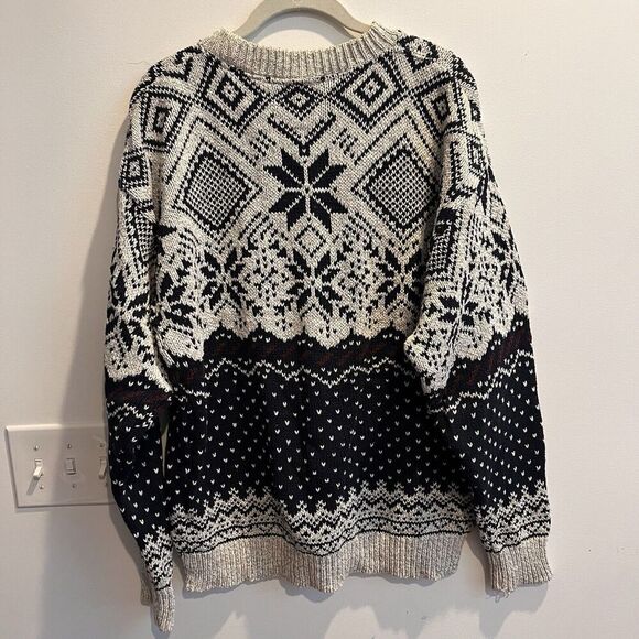 Vintage Gray Black Snowflake Knit Grandpa Sweater Mens XL Winter Cotton *Flaw - Picture 8 of 11